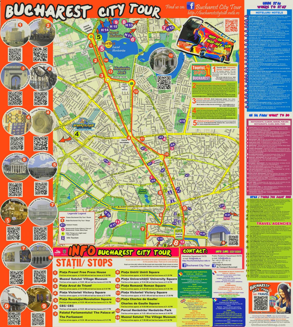 Mapa de Bucareste Hop On Hop Off Bus tours