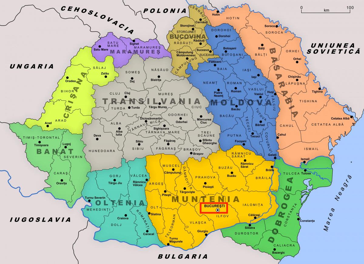 Bucareste no mapa da Roménia