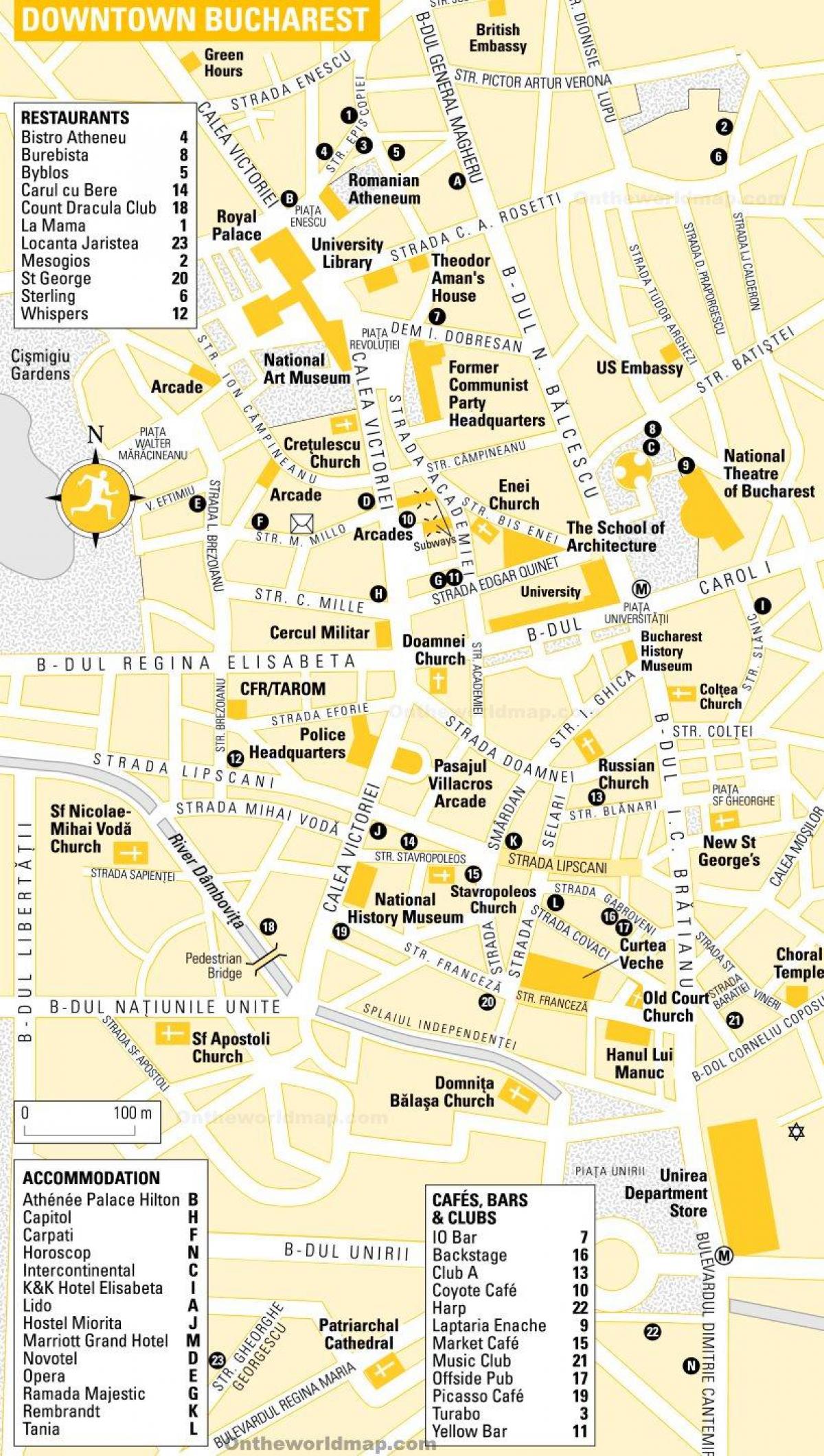 Mapa do centro da cidade de Bucareste