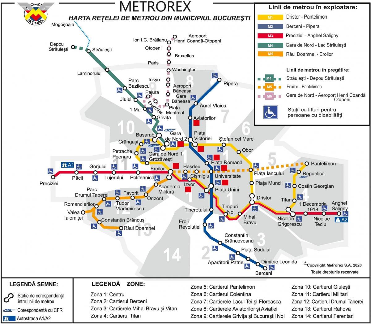 Mapa das estações de metro de Bucareste